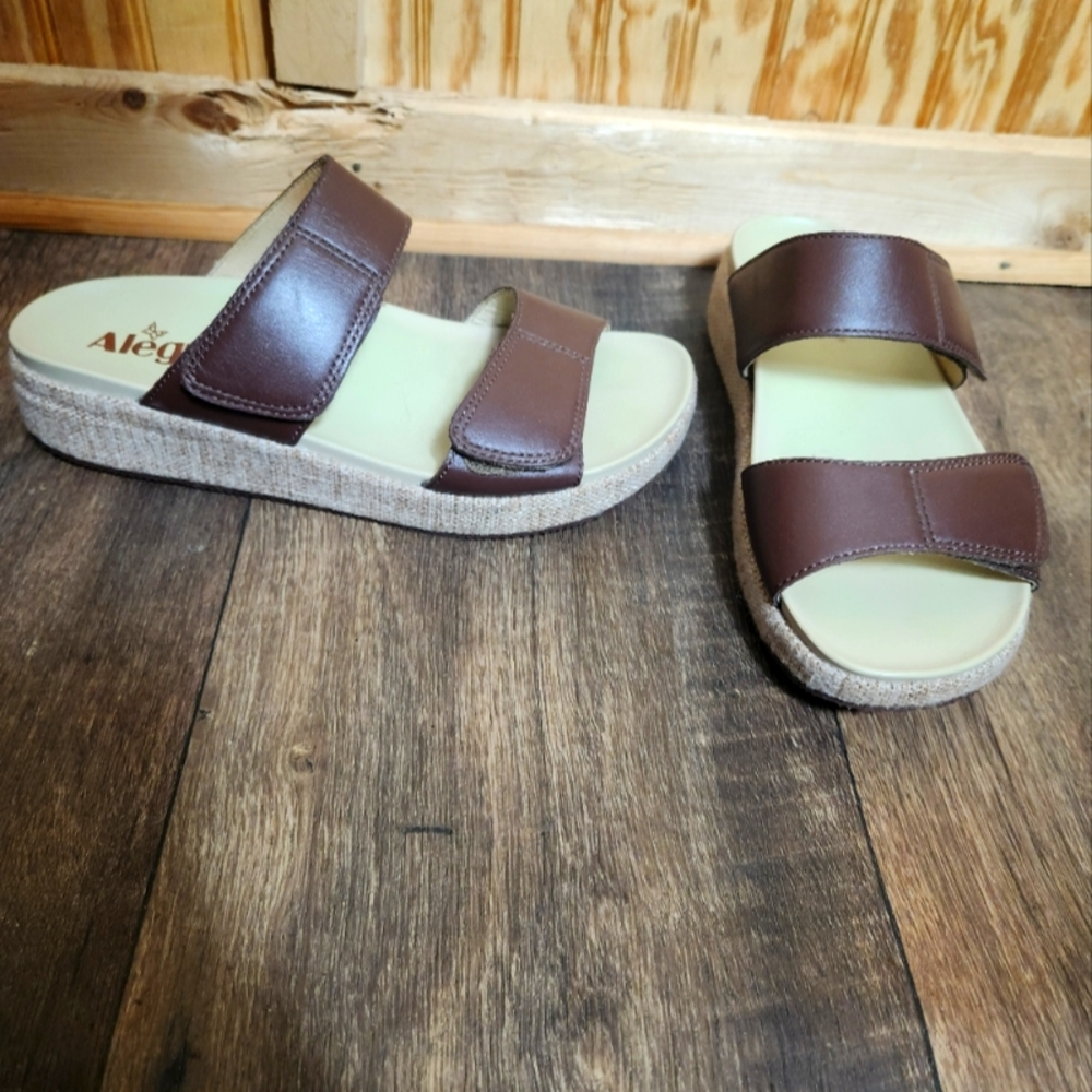 Alegria Brown Leather Maisie Slip On Sandals